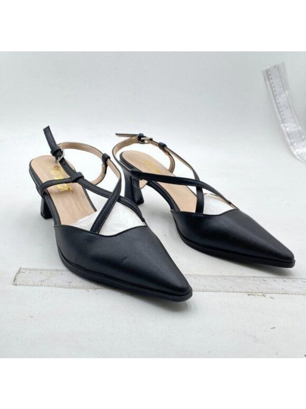 FOWT Women's Slingback Kitten Heel Closed Pointed Toe Dress Pumps Shoes Black